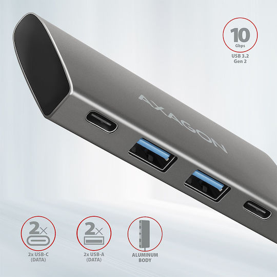 Axagon Hub 4 Ports USB 3.2 with USB-C Connection Gray