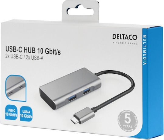 Deltaco USB Hub 4 Ports USB 3.1 with USB-C Connection Gray
