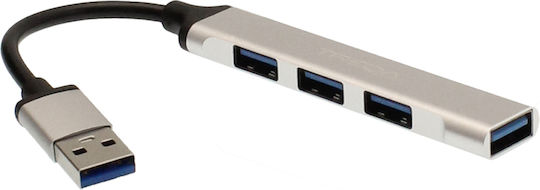 Treqa USB Хъб 4 Порта USB 3.0 с Връзка USB-A Сребрист