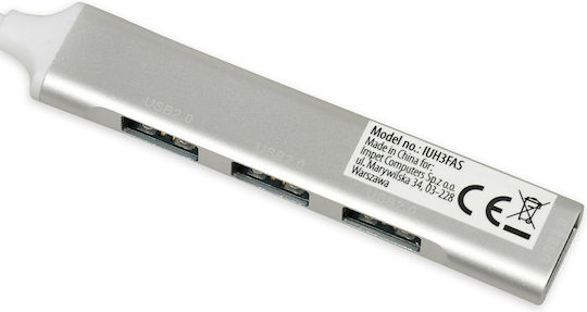 iBox USB-Hub 4 Anschlüsse USB 2.0 mit USB-A Anschluss Weiß