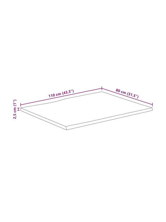 vidaXL Square Table Surface made of Solid Wood Mango 110x80x2.5cm 370677 1pcs