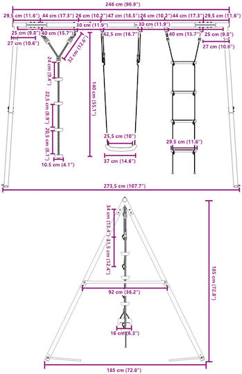 vidaXL Κούνια Κρεμαστή Μεταλλική 273.5x185x185εκ. Πολύχρωμη