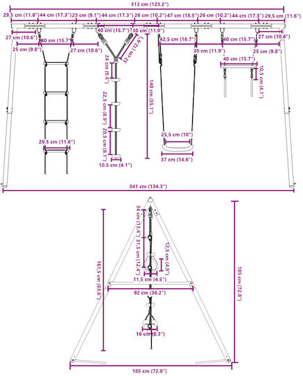 vidaXL Κούνια Κρεμαστή Μεταλλική Δίσκος 341x185x185εκ. Πολύχρωμη
