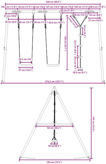 vidaXL Κούνια Διπλή Μεταλλική 273.5x185x185εκ. Πολύχρωμη