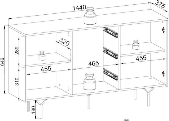 Sideboard Raven Wooden with Drawers Charcoal 144x38x83cm