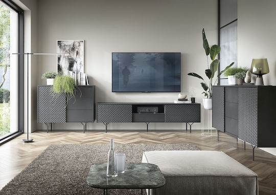 Sideboard Raven Wooden with Drawers Charcoal 144x38x83cm
