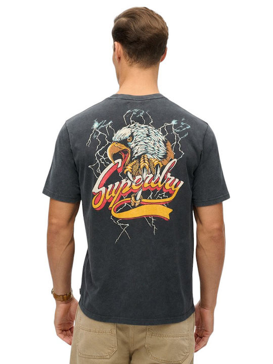 Superdry M D1 Ovin Biker Rock T-shirt Bărbătesc cu Mânecă Scurtă Grey