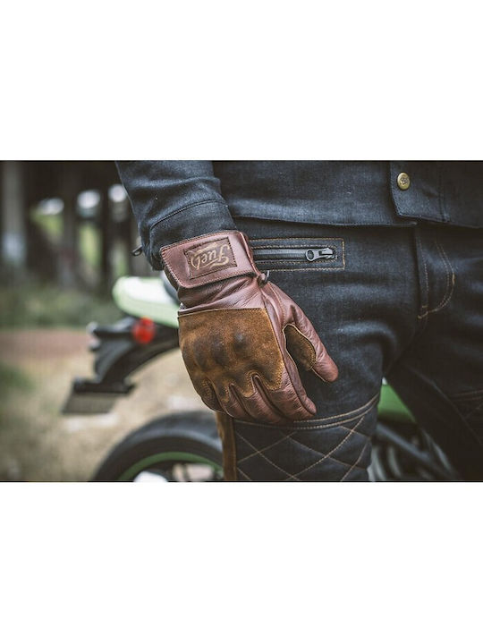 Fuel Motorcycles Χειμερινά Ανδρικά Γάντια Μηχανής Δερμάτινα Καφέ