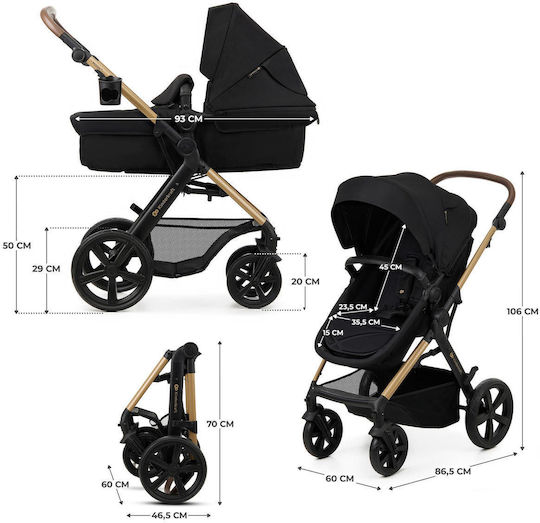 Kinderkraft Moov 2 Verstellbar 3 in 1 Baby Kinderwagen Geeignet für Neugeborene Pure Black 16kg