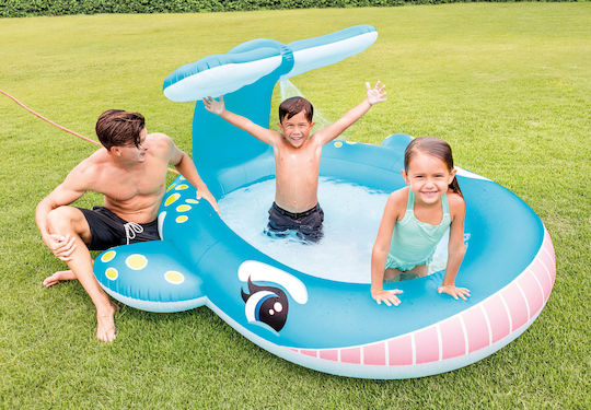 Intex Whale Spray Kinder Runde Schwimmbecken 200lt Aufblasbar 201x91cm Hellblaue