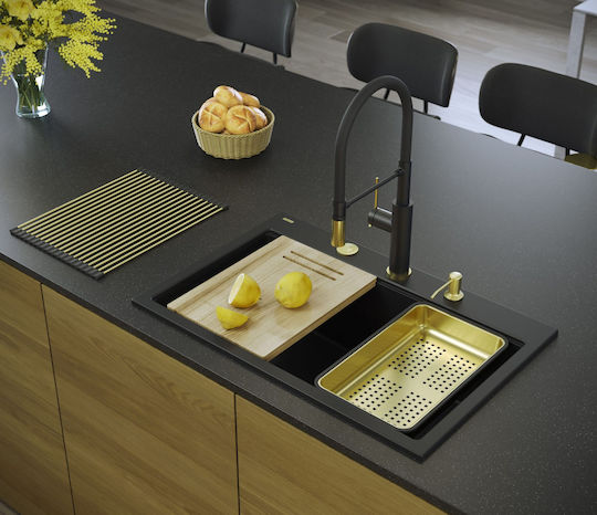 GraniteQ Marc Drop-In Sink Inox W76xD50cm Gray