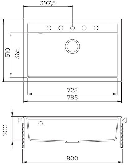 Quadro SQQ103 Drop-In Kitchen Sink Made of Liquid Granite L79xW51cm White