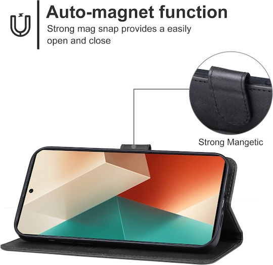 Wallet Δερμάτινο / Δερματίνης / Σιλικόνης Μαύρο (Redmi Note 13 4G)