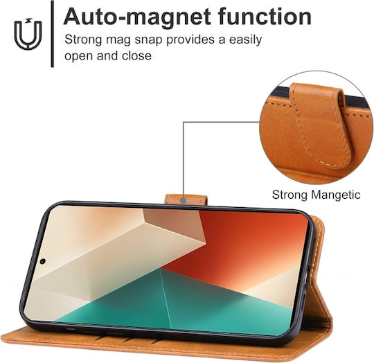 Wallet Δερμάτινο / Δερματίνης / Σιλικόνης Καφέ (Redmi Note 13 4G)