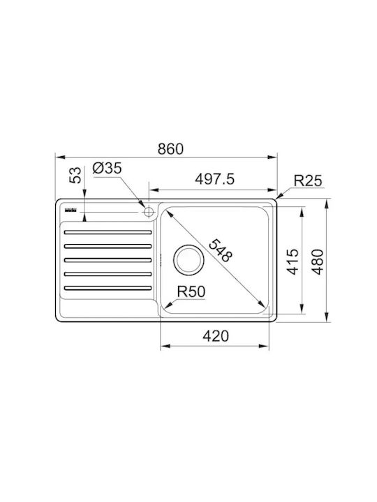 Franke Bcx 611 Ένθετος Νεροχύτης Αριστερός Inox Μ86xΠ48cm Ασημί
