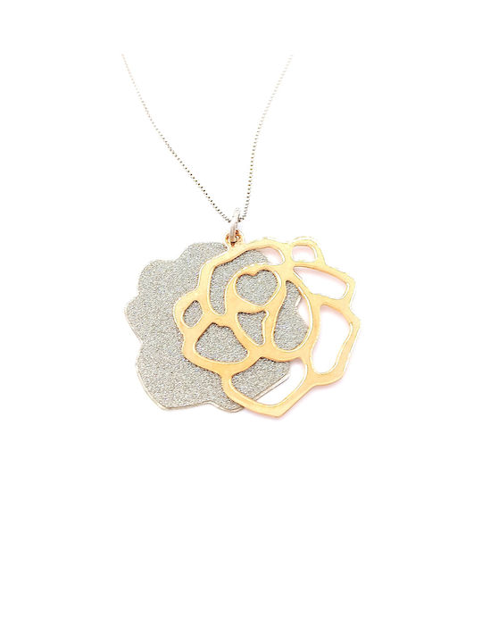 PS Silver Necklace Double with design Flower from Pink Gold Plated Silver