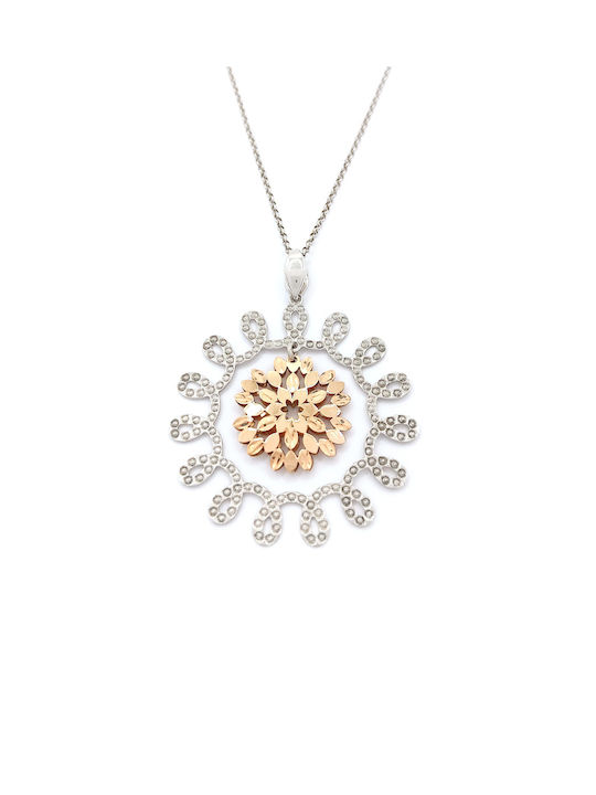 PS Silver Necklace with design Flower from Pink Gold Plated Silver