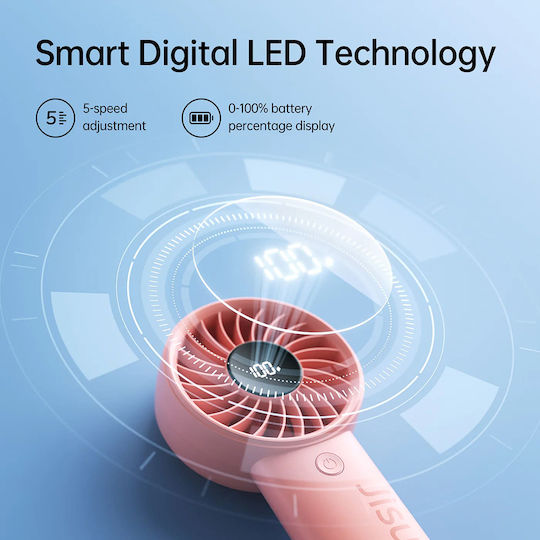 Луксозен преносим вентилатор Jisulife Life4 с цифров LED дисплей, 3600mAh, 5 скорости на вятъра, сив