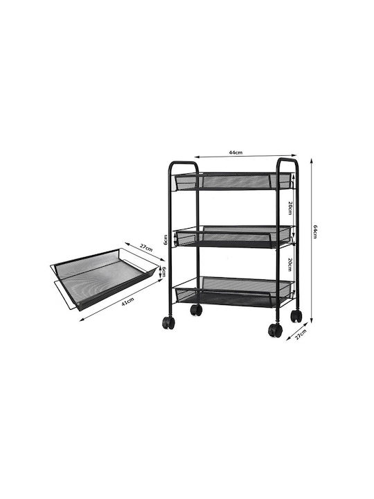 Verk Group Metallic Kitchen Trolley 3 Tiers Black 44x27x64cm
