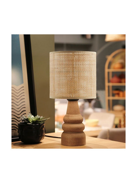 Pakketo Holz Tischlampe für Fassung E14 mit Beige Schirm und Basis