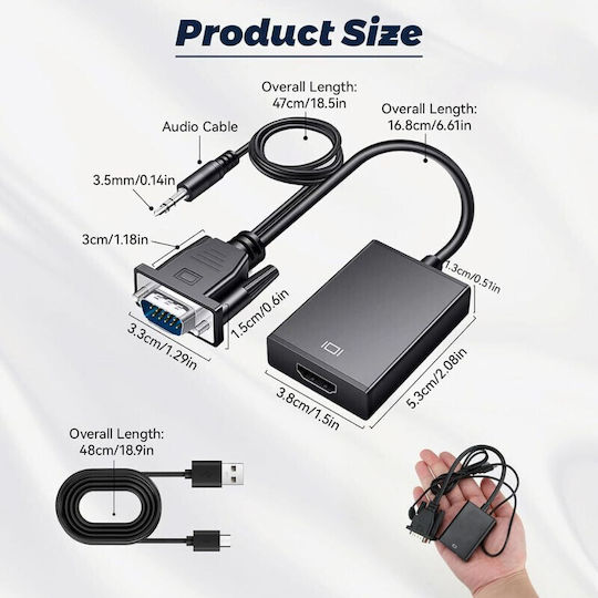 Convertoare Adapter Vga la Hdmi cu Audio Full Hd 1080p/60hz Negru