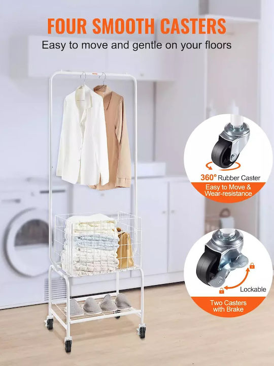Wheeled Floor Garment Rack made of Metal White