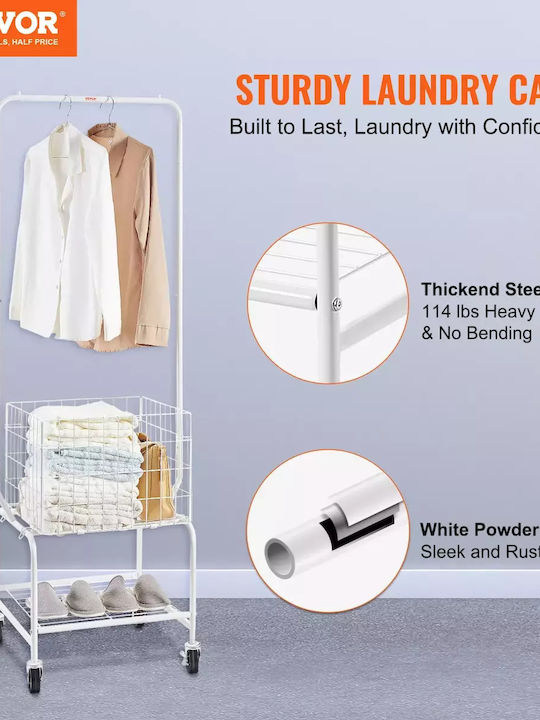 Wheeled Floor Garment Rack made of Metal White