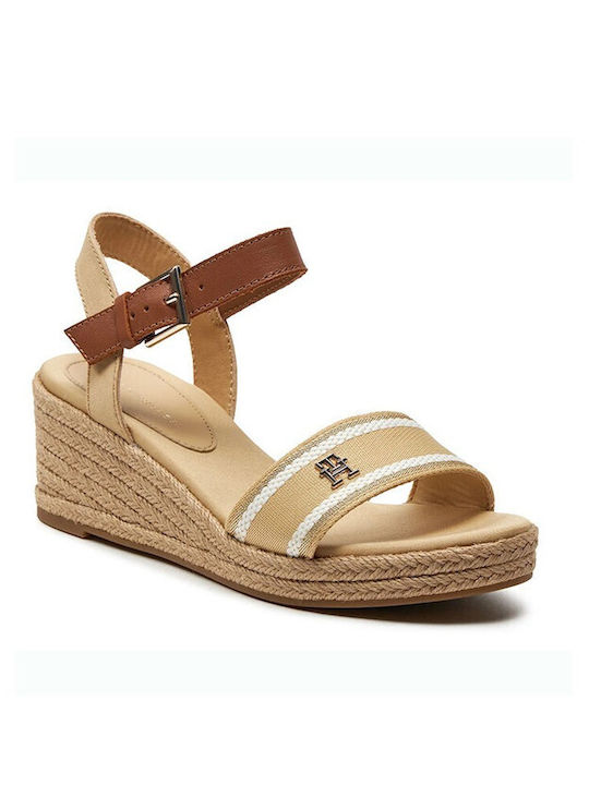 Tommy Hilfiger Webbing Wedge Καλοκαιρινές Γυναικείες Πλατφόρμες Μπεζ