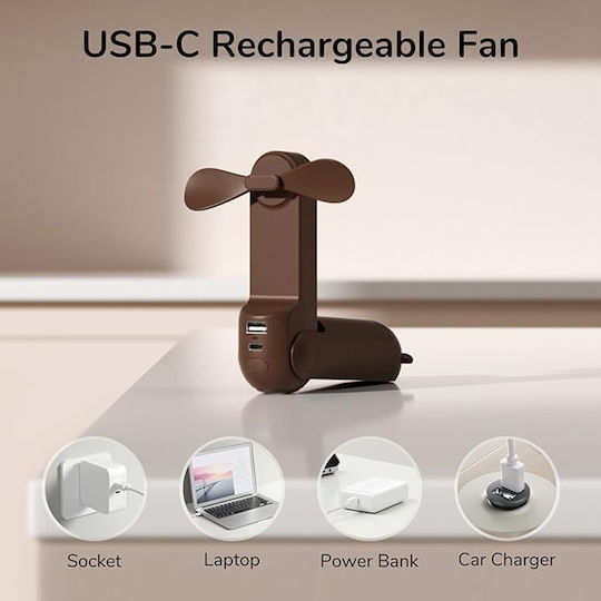 Jisulife Luxus Tragbarer Handheld Mini Ventilator Life8 F8 2000mAh Wiederaufladbar über USB Linse Funktion Braun