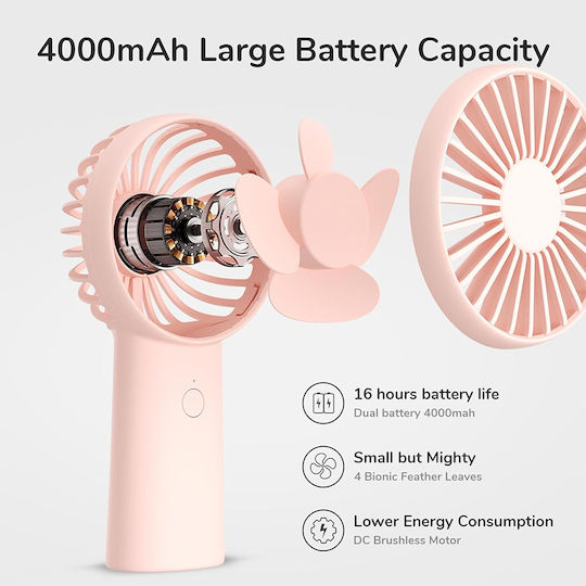 Jisulife Luxuriöser tragbarer Mini-Lüfter Life6 Fa20x wiederaufladbarer USB-C-Anschluss 3 Windgeschwindigkeiten 4000mAh Pink