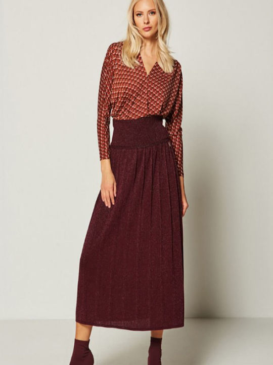 Lynne 042-513016 High Waist Women's Skirt Burgundy
