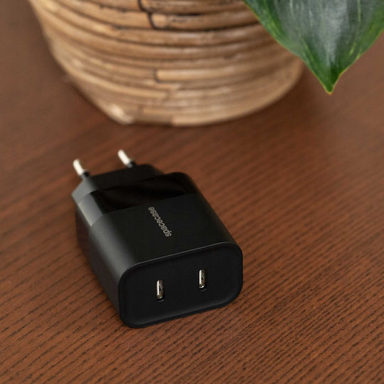 Spacecase Ladegerät ohne Kabel mit 2 USB-C Anschlüsse 20W Schwarzς (SC010B)