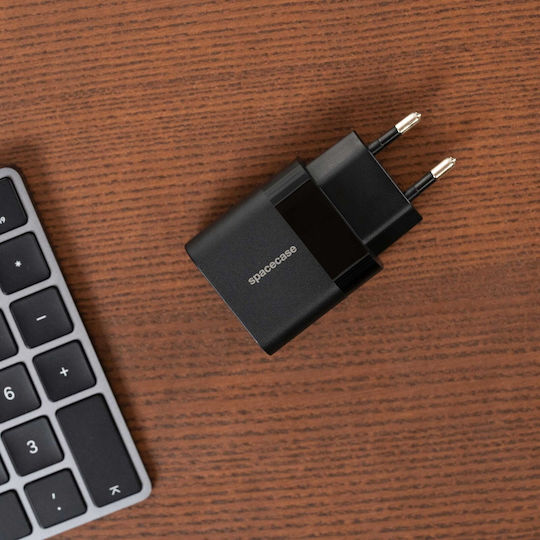 Spacecase Ladegerät ohne Kabel mit 2 USB-C Anschlüsse 20W Schwarzς (SC010B)