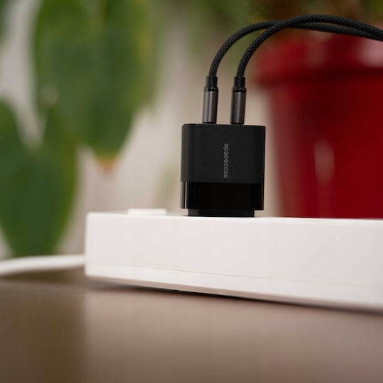 Spacecase Ladegerät ohne Kabel mit 2 USB-C Anschlüsse 20W Schwarzς (SC010B)