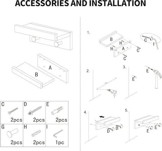 Wall Shelf Black 23x12x8cm