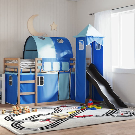 Kids Bed Loft Bed Single Blue for Mattress 80x200cm