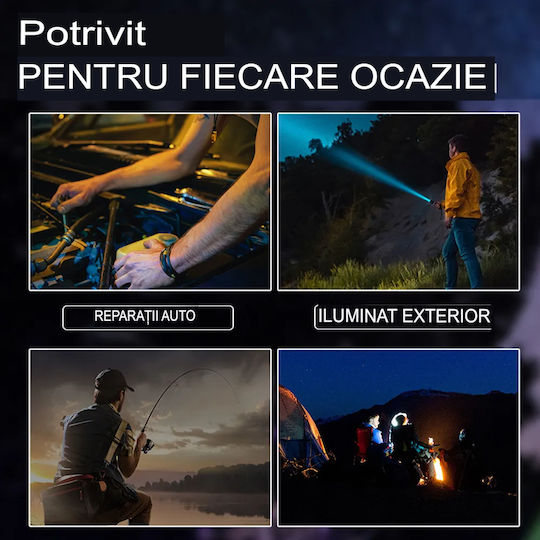 Boruit Lumină de lucru și de sit, cu baterie Lanternă LED cu Luminozitate Maximă 20000lm Negru