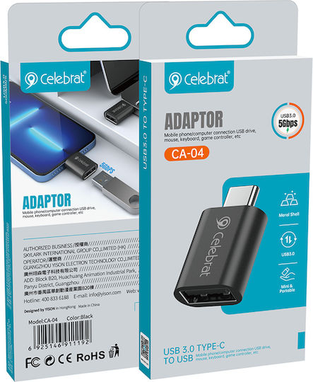 Celebrat Konverter USB-A weiblich zu USB-C männlich 1Stück CA-04