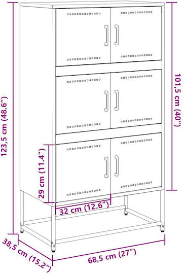 Dulap De Birou Metalic Roz 68.5x38.5x123.5cm