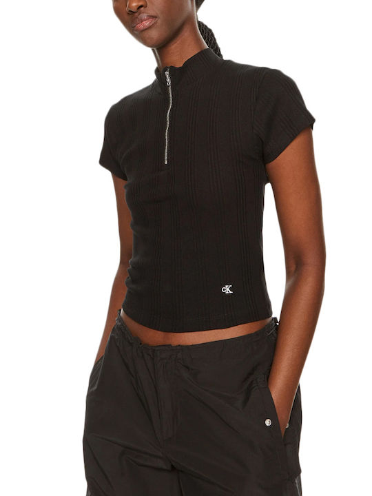 Calvin Klein Γυναικείο Αθλητικό Crop Top Κοντομάνικο Μαυρο