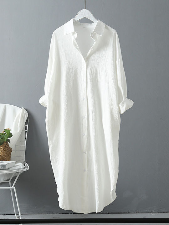 Rochie midi supradimensionată din in alb