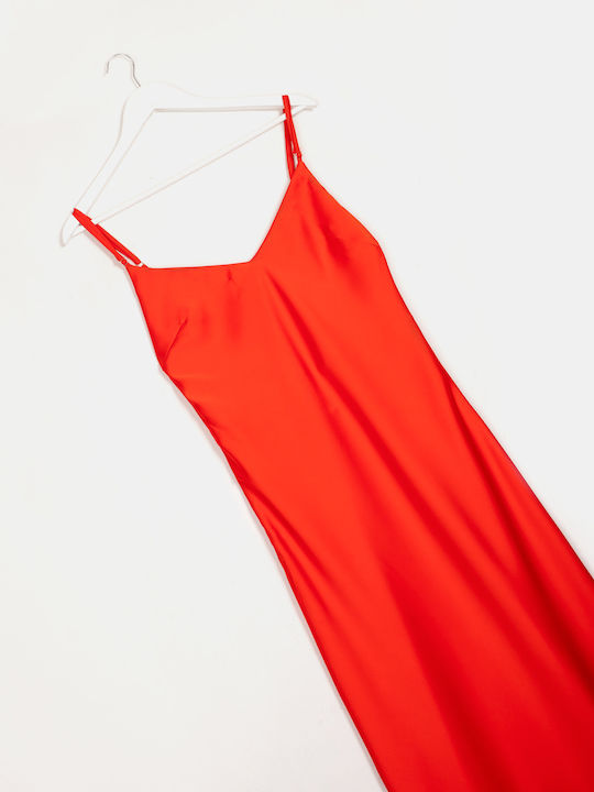 Rock Club Maxi Abendkleid Slip Dress Satin mit Schlitz Coral