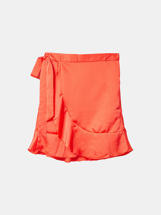 Coral Satin Ruffle Pareo Skirt