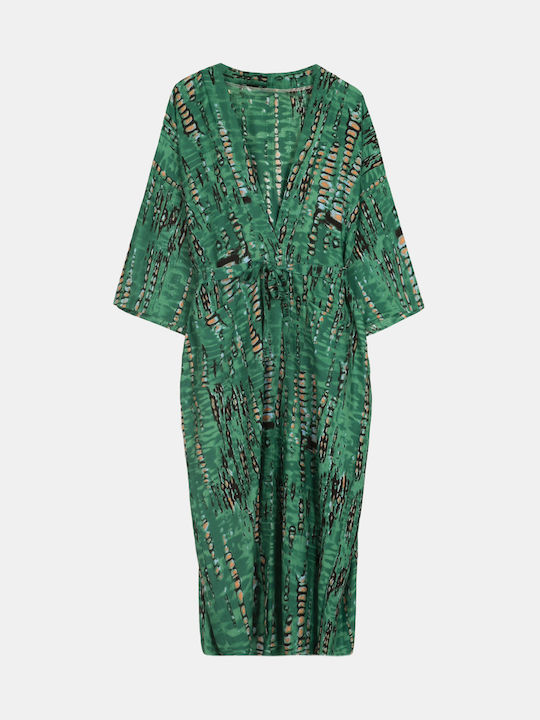 Women's Short Sleeve Green Kimono