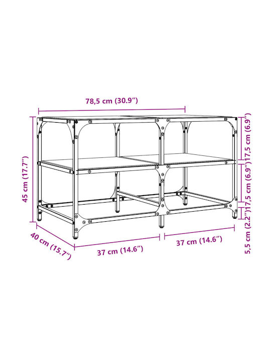 Square Central Glass Coffee Table Transparent M78.5xW40xH45cm