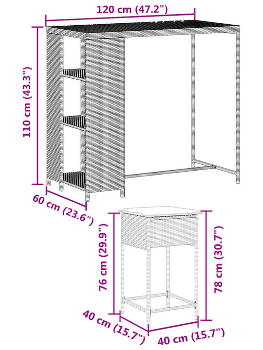 Set Bar Exterior 3 Piese Maro Cu Perne