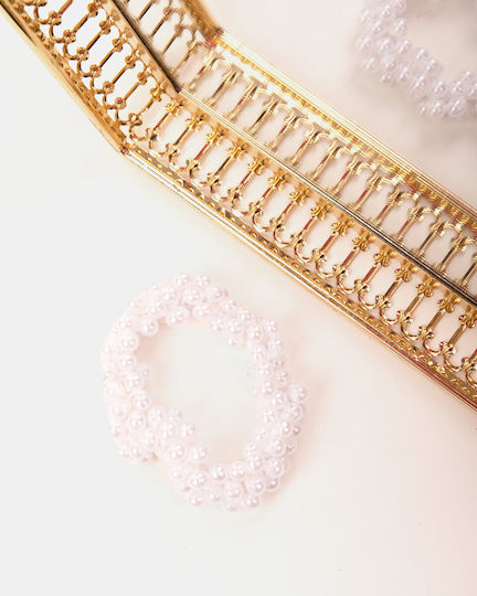Hair Scrunchie Pearls White White