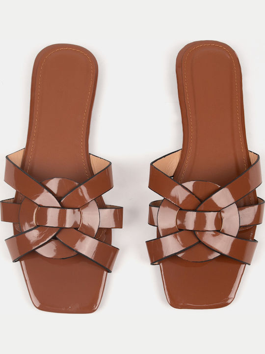Women's Flat Sandal Patent Leather Details Brown Brown