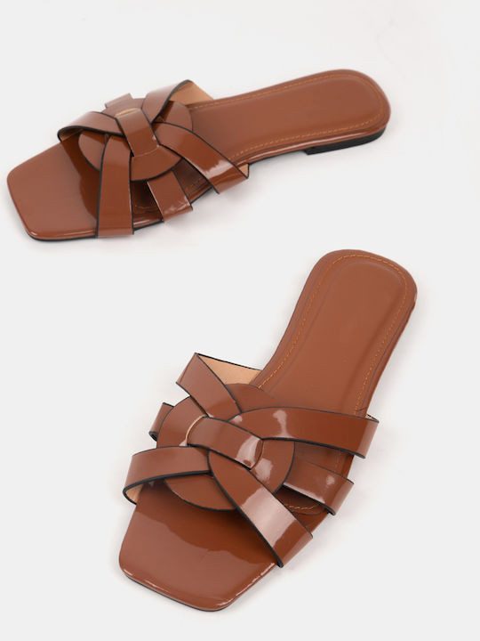 Women's Flat Sandal Patent Leather Details Brown Brown