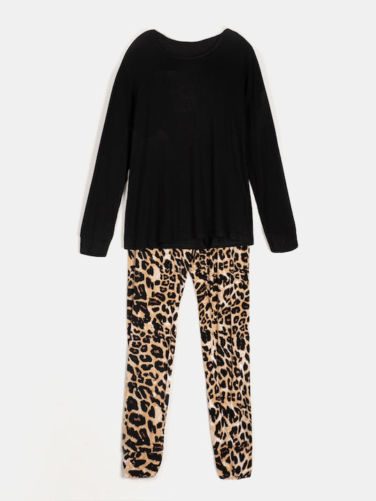 Black Leopard Print Pyjama Set